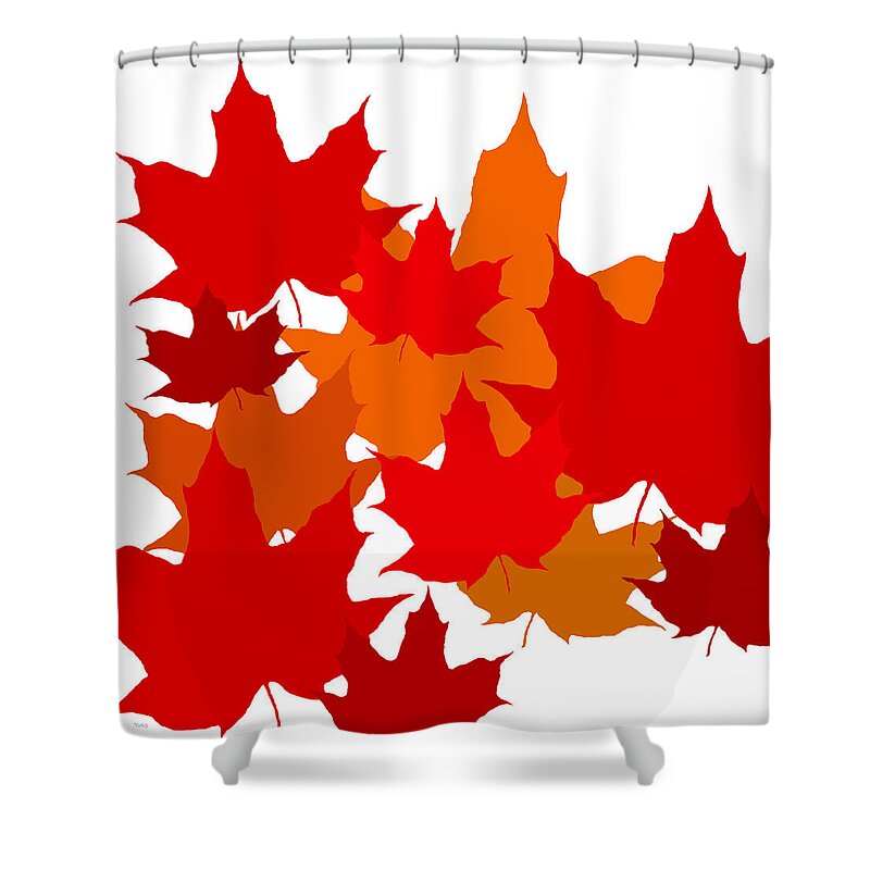 Red And Gold Fall Leaves Shower Curtain featuring the digital art Red and Gold Fall Leaves by Val Arie