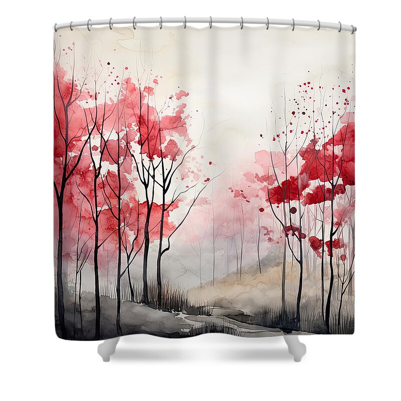 Red And Gray Shower Curtain featuring the painting Red and Gray Duet by Lourry Legarde