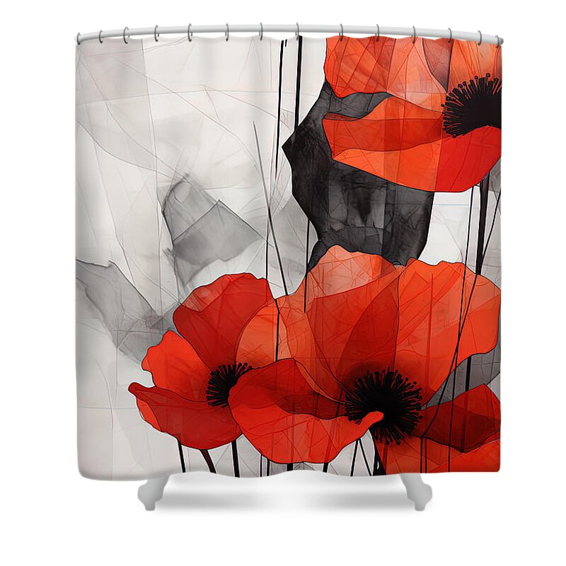 Poppies Shower Curtain featuring the painting Red and Monochrome Art by Lourry Legarde