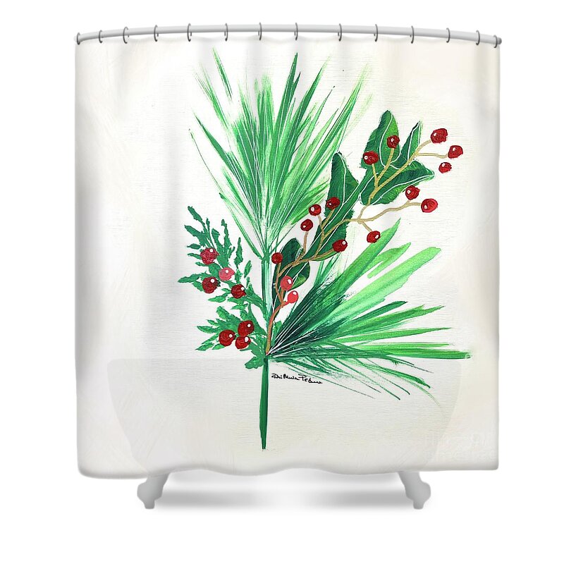 Greenery Shower Curtain featuring the painting Red berry greenery by Robin Pedrero