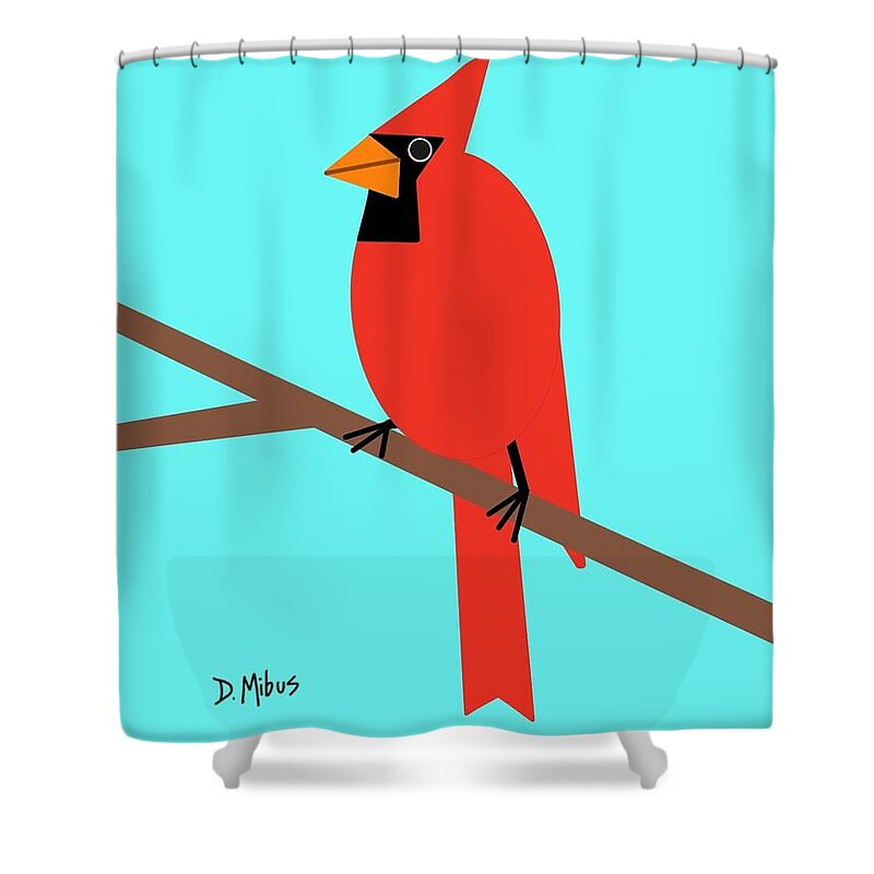 Red Bird Shower Curtain featuring the digital art Red Cardinal Bird by Donna Mibus