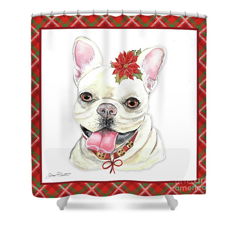 Dog Shower Curtain featuring the painting Red Christmas Plaid with Dog G by Jean Plout