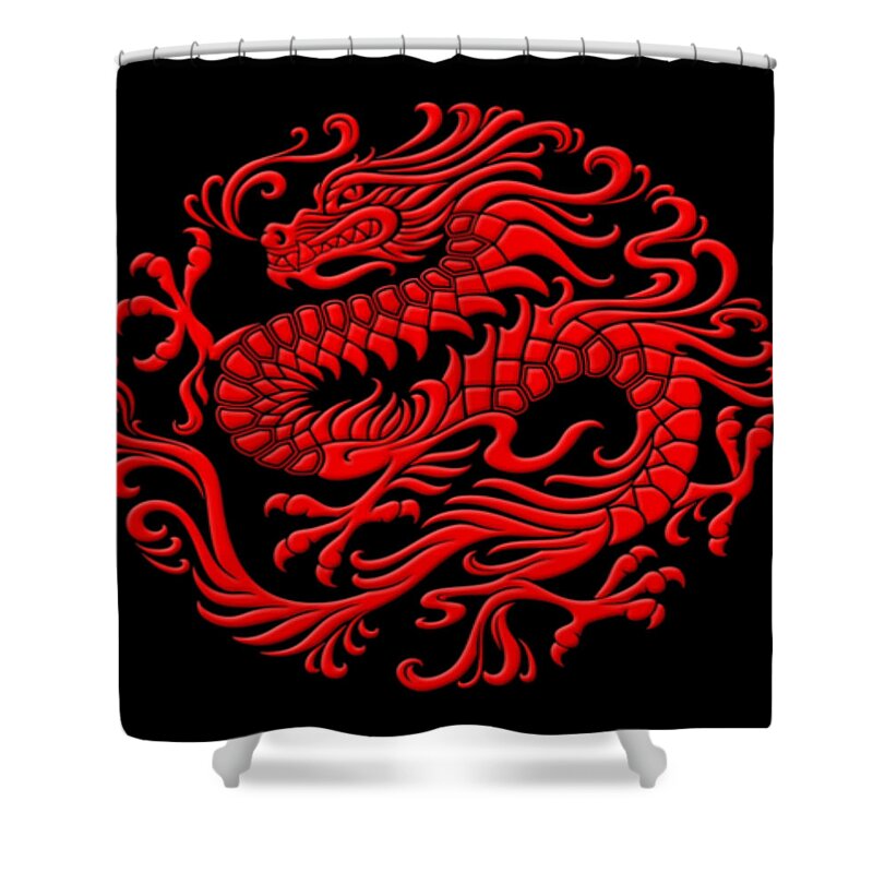 Red Shower Curtain featuring the digital art Red dragon by Mopssy Stopsy
