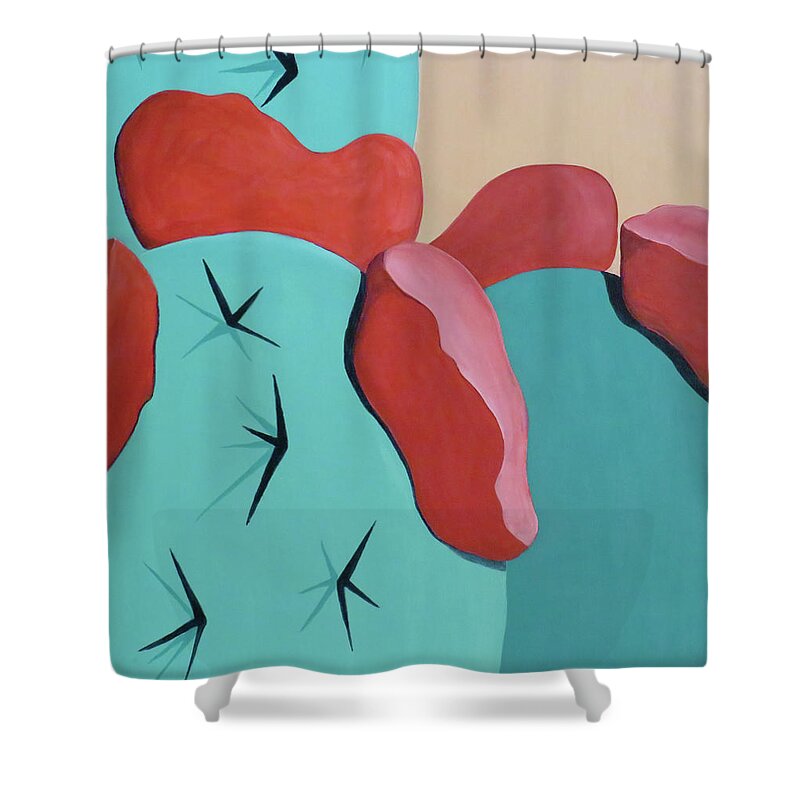 Red Shower Curtain featuring the painting Red Flower Two by Ted Clifton
