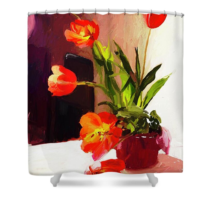 Flowers Shower Curtain featuring the digital art Red Flowers by Joe Roache