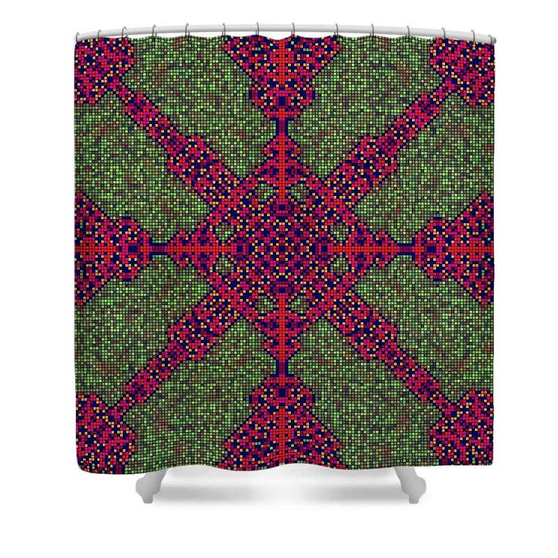 Cellular Automation Shower Curtain featuring the digital art Red Latice by Daniel Reed