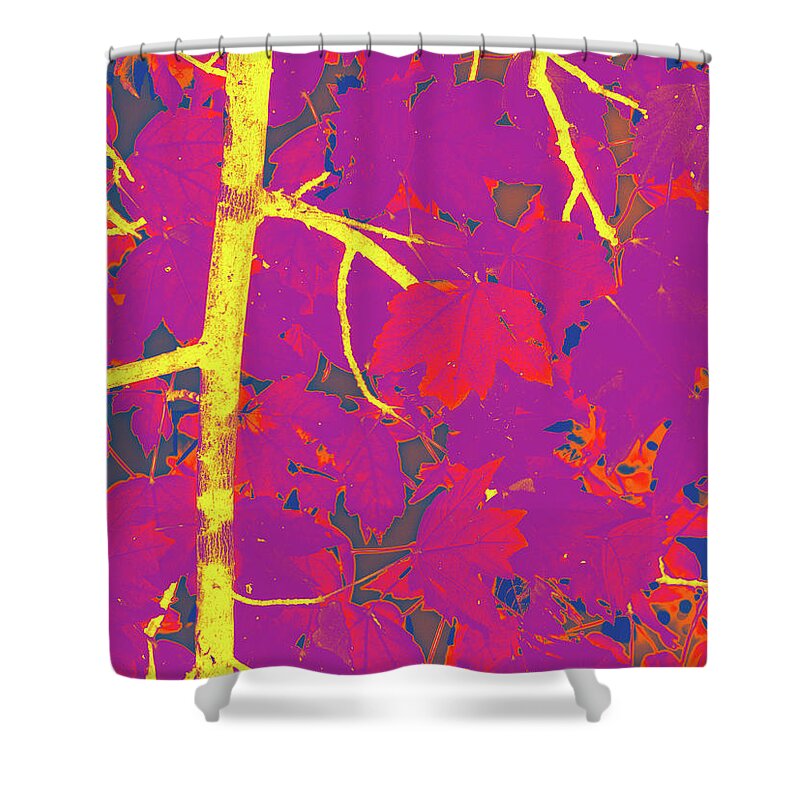 Memphis Shower Curtain featuring the digital art Red Leaves On Green by David Desautel