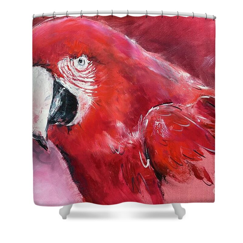 Parrot Shower Curtain featuring the painting Red Parrot by Alan Metzger
