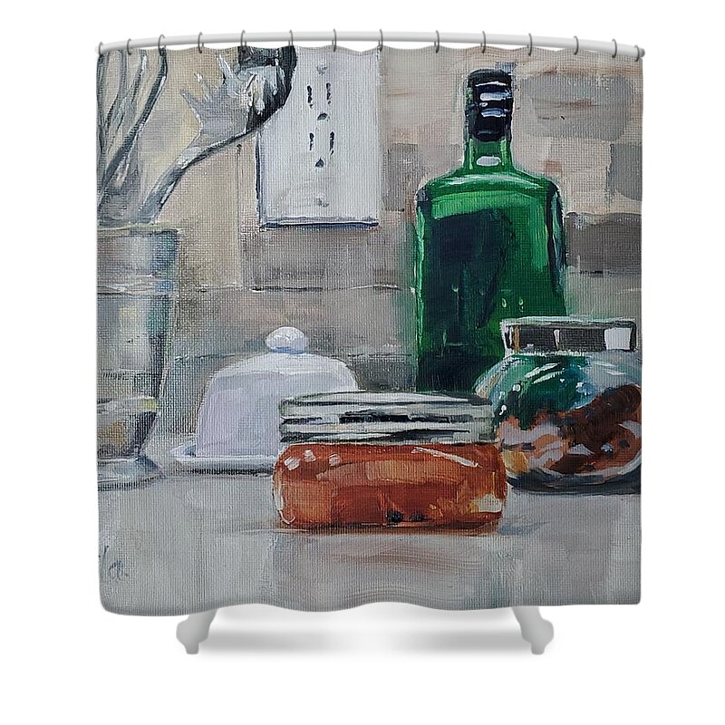 Still Life Shower Curtain featuring the painting Red Pepper Jelly by Sheila Romard