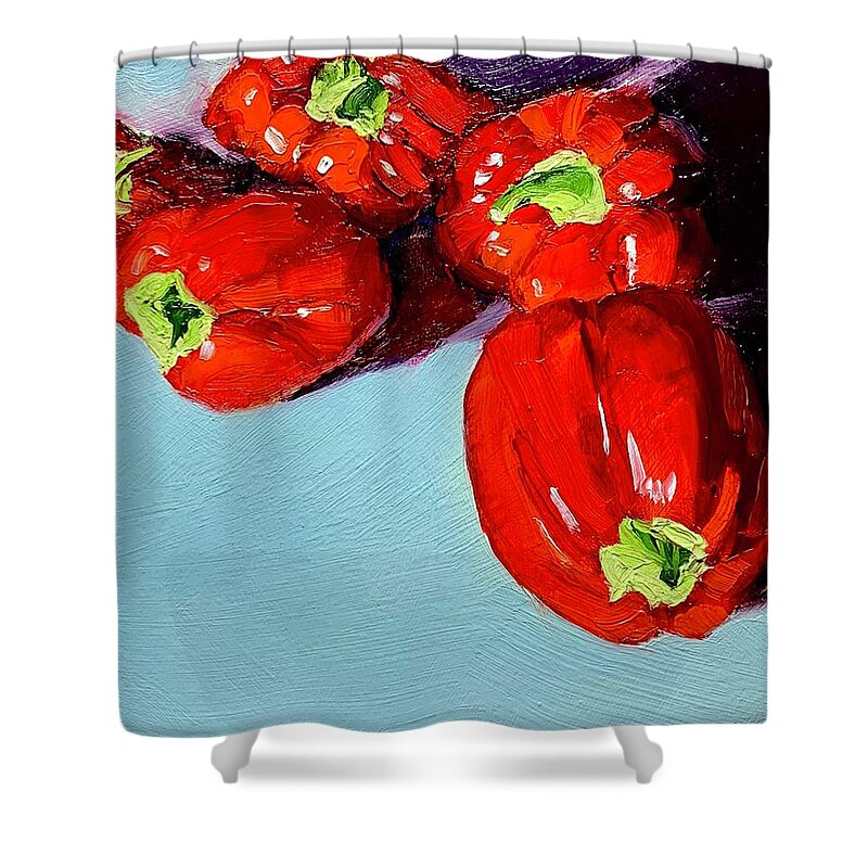 Bell Peppers Shower Curtain featuring the painting Red Peppers by Lisa Marie Smith