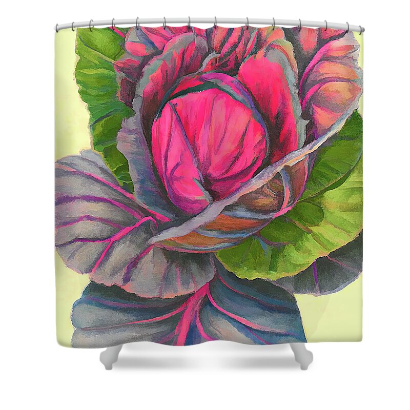 Cabbage Shower Curtain featuring the digital art Red Red Cabbage by Cathy Anderson