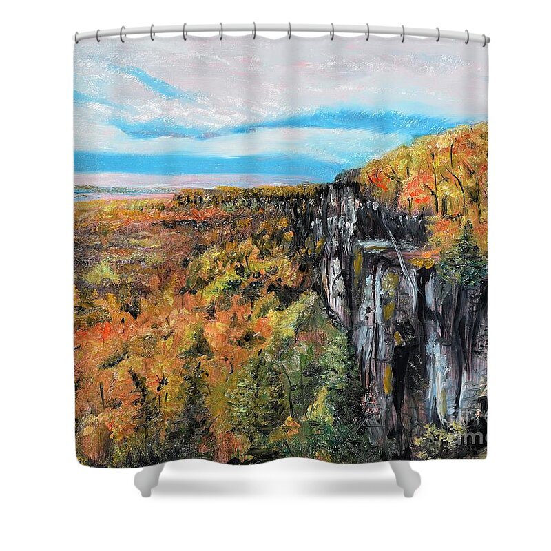 Plein Air Shower Curtain featuring the painting Red Rock Ontario by Monika Shepherdson
