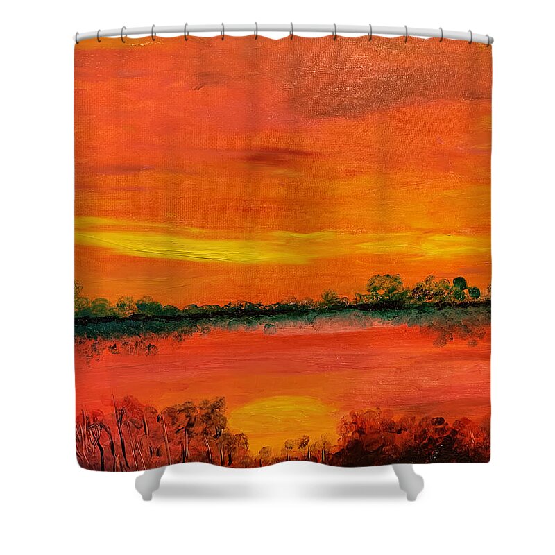 Sunset Shower Curtain featuring the painting Red Sky by Susan Grunin