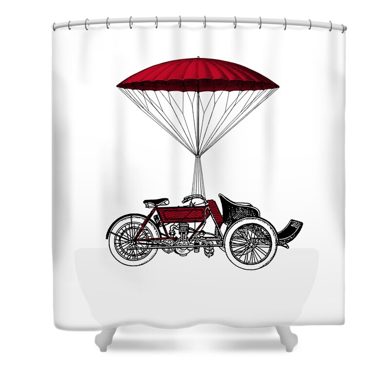 Moto Shower Curtain featuring the digital art Red Tricycle by Madame Memento