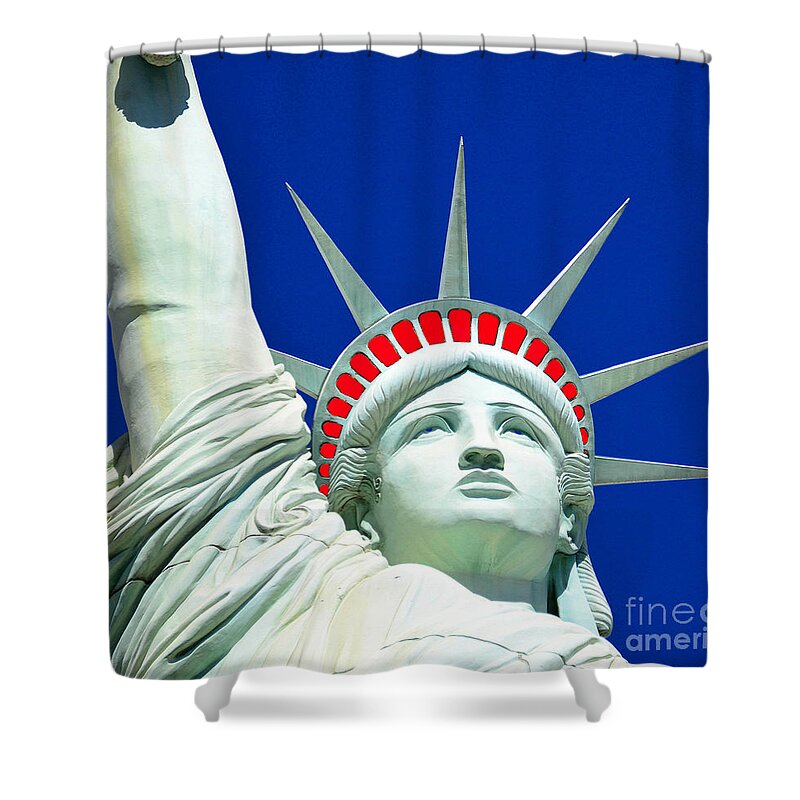 Statue Of Liberty Shower Curtain featuring the mixed media Red White and Blue the colors of freedom by David Lee Thompson