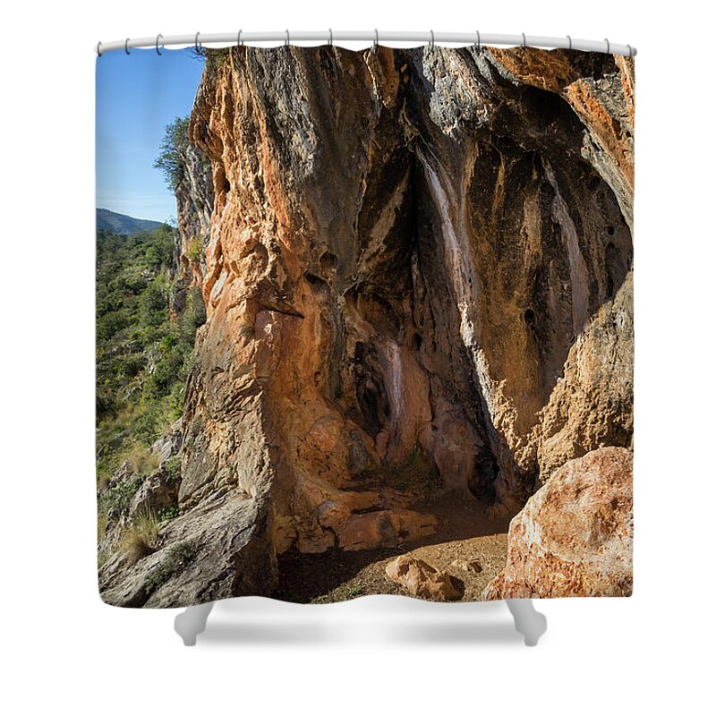 Mountains Shower Curtain featuring the photograph Red-brown rock formation 5. Abstract mountain beauty by Adriana Mueller