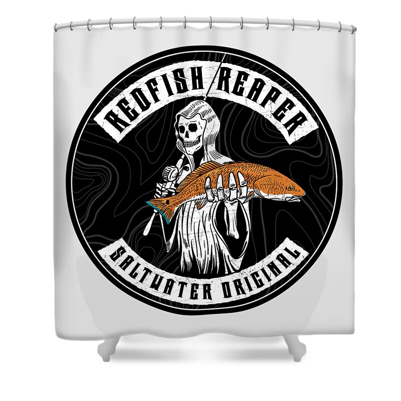 Saltwater Shower Curtain featuring the digital art Redfish Reaper by Kevin Putman