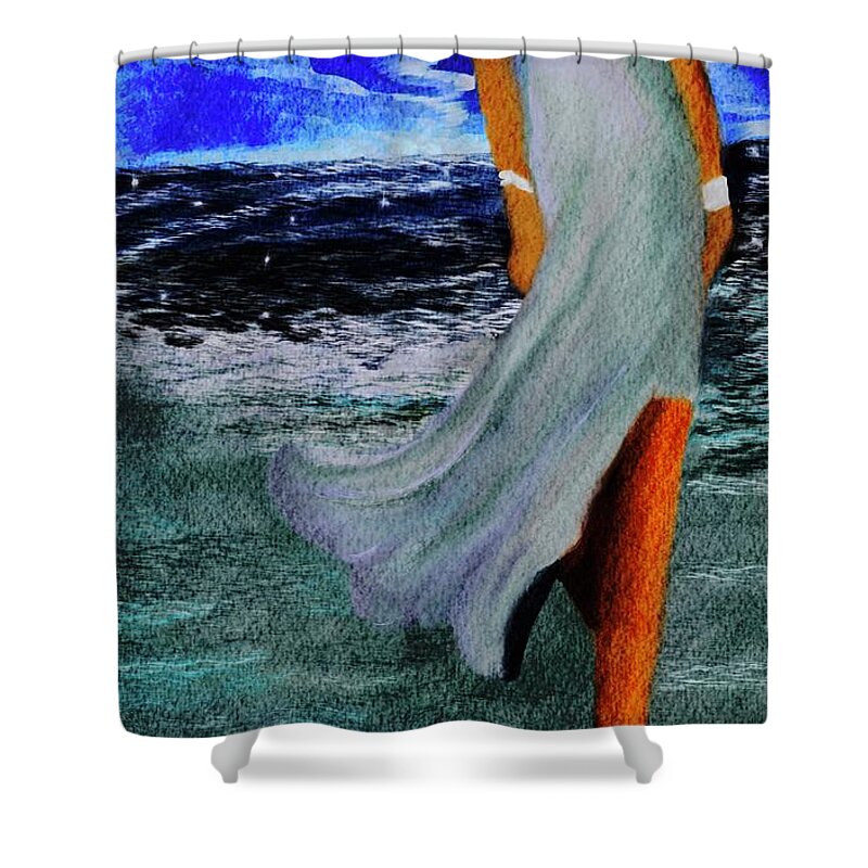 Beach Waves Womens Art Waves Contemporaryart Shower Curtain featuring the mixed media Reflection Discoveries by Lorie Fossa