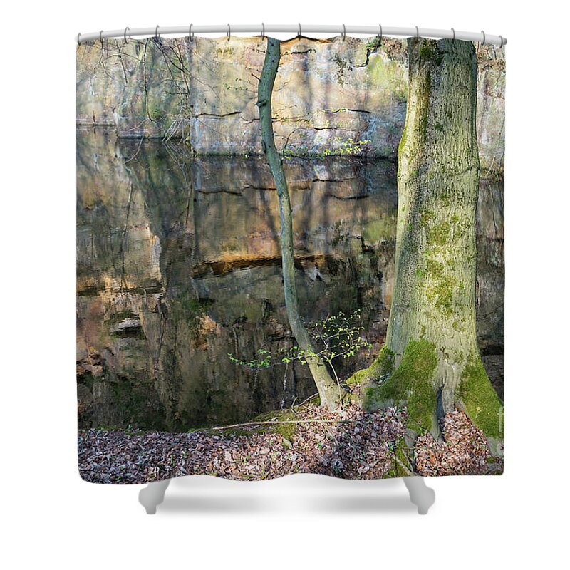Water Shower Curtain featuring the photograph Reflection in the quarry 5 by Adriana Mueller