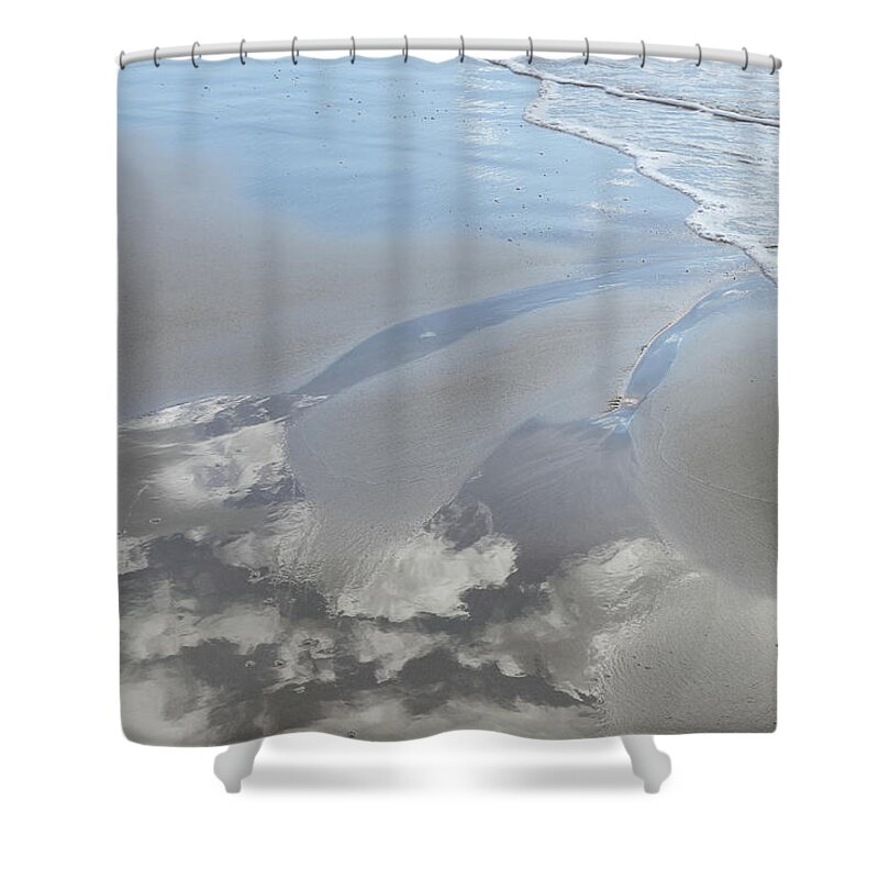 Sandy Beach Shower Curtain featuring the photograph Reflection of the clouds in the wet sand by Adriana Mueller