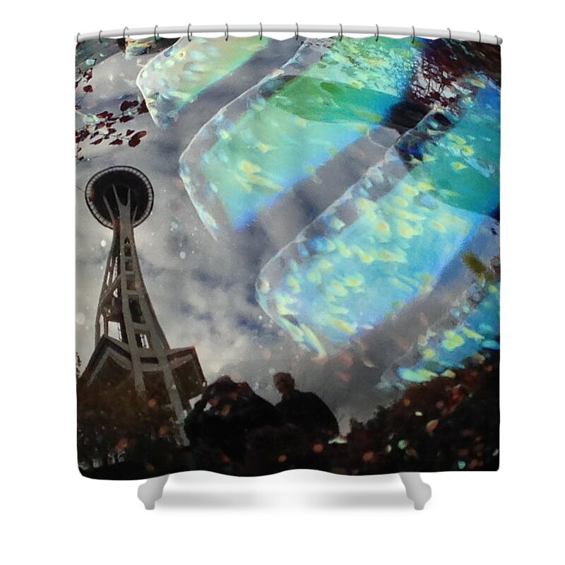 Black Shower Curtain featuring the painting Reflections in Glass by Juliette Becker