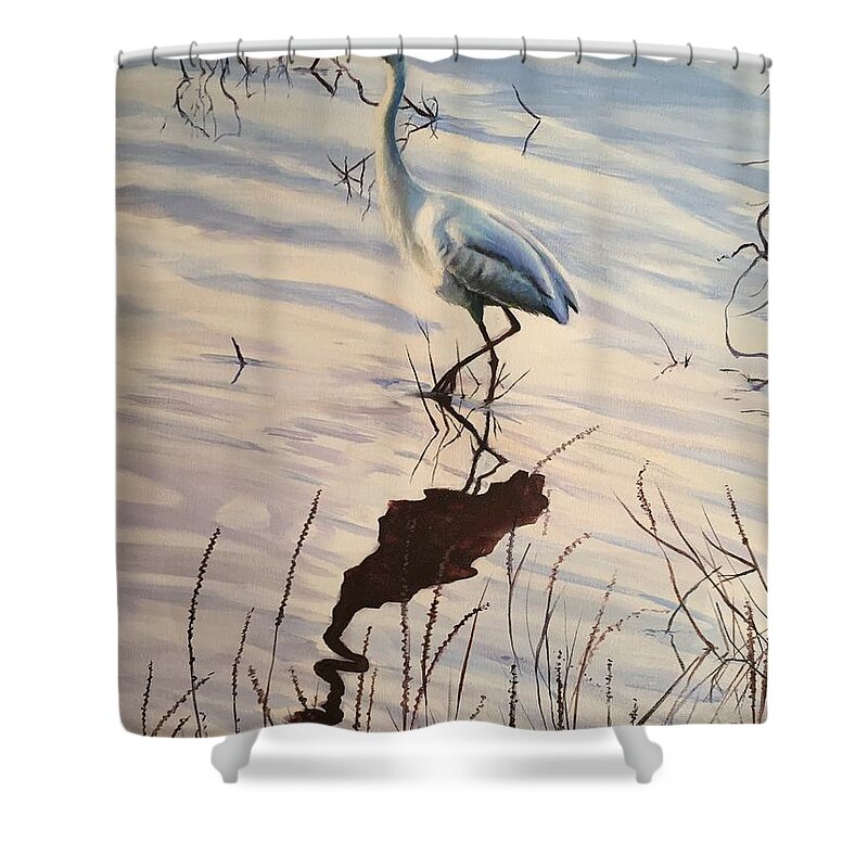 Egret Shower Curtain featuring the painting Reflections by Judy Rixom