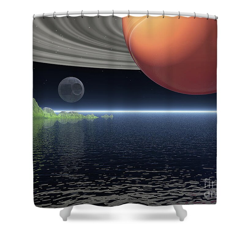 Saturn Shower Curtain featuring the digital art Reflections of Saturn by Phil Perkins