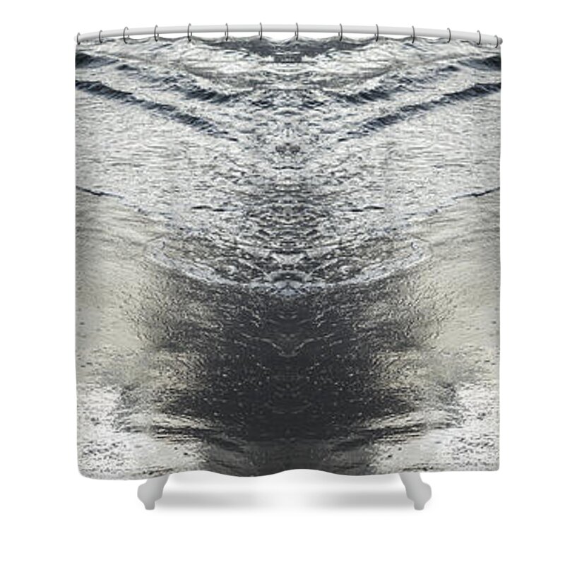 Sea Water Shower Curtain featuring the digital art Reflections on the beach, sea water meets symmetry by Adriana Mueller