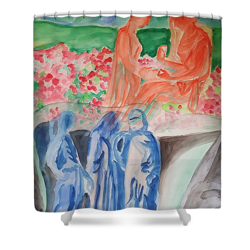 Masterpiece Paintings Shower Curtain featuring the painting Reign of Life vs Underworld by Enrico Garff