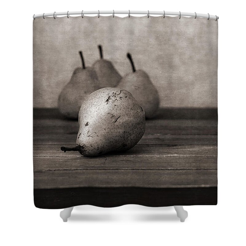 Rejection Shower Curtain featuring the photograph Rejected by the group, still life with pears by Alessandra RC