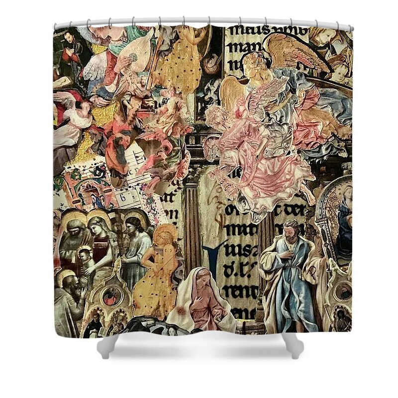 Collage Shower Curtain featuring the mixed media Rejoice by Paula Emery