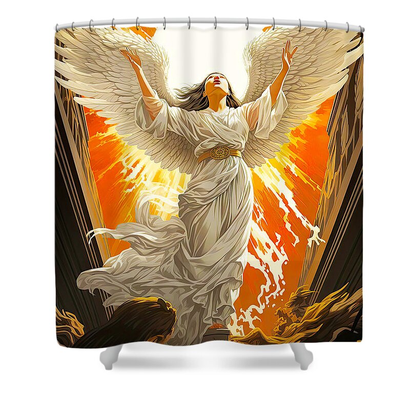 Angel Shower Curtain featuring the painting Rejoice by Tessa Evette