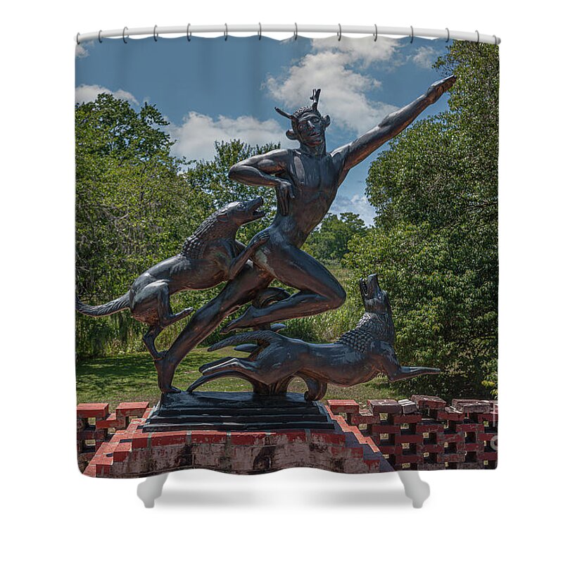 Statue Shower Curtain featuring the photograph Release the Hounds - Garden Statue at BrookGreen Gardens and Wildlife Preserve by Dale Powell