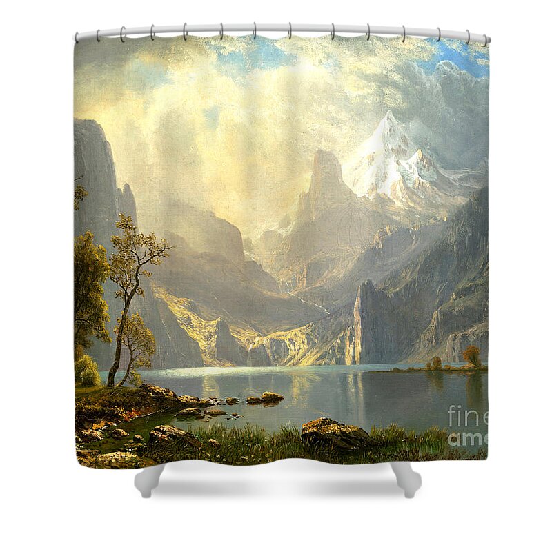 Wingsdomain Shower Curtain featuring the painting Remastered Art Lake Tahoe by Albert Bierstadt 20220405a by Albert-Bierstadt