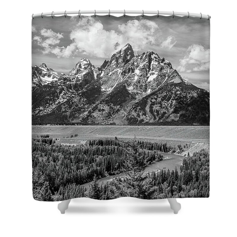 Grand Tetons National Park Shower Curtain featuring the photograph Remembering Ansel Adams, Black and White by Marcy Wielfaert