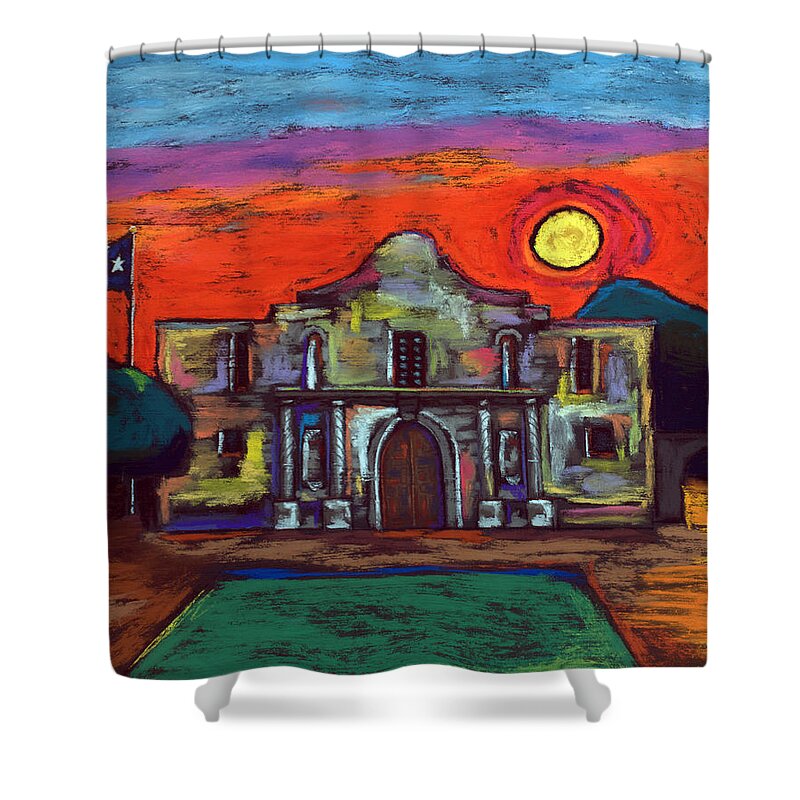 The Shower Curtain featuring the painting Remembering The Alamo by David Hinds