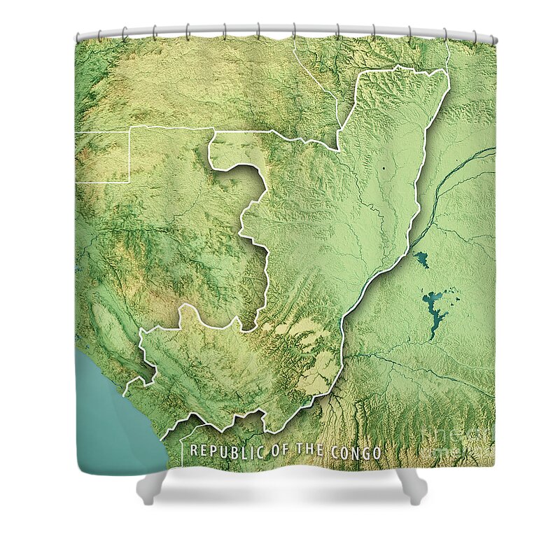 Republic Of The Congo Shower Curtain featuring the digital art Republic of the Congo 3D Render Topographic Map Color Border by Frank Ramspott