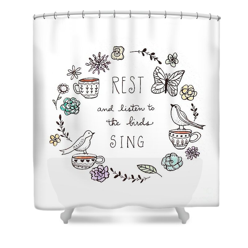 Rest Shower Curtain featuring the painting Rest and Listen to the Birds Sing by Elizabeth Robinette Tyndall