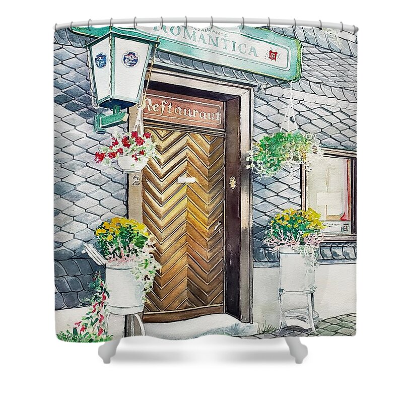 Restaurant Shower Curtain featuring the painting Restaurant Romantica by Merana Cadorette