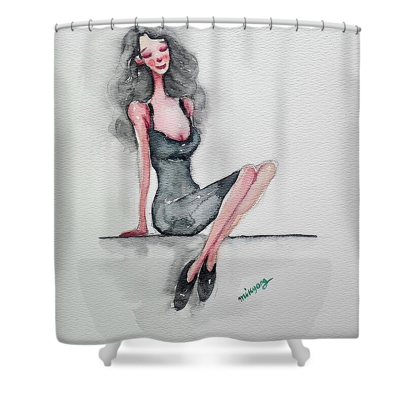 Lady Shower Curtain featuring the painting Resting by Mikyong Rodgers