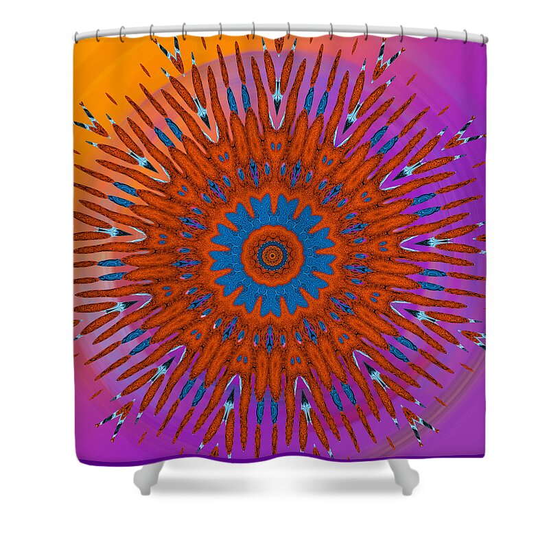 Abstract Shower Curtain featuring the digital art Retro 60's - Groovy Pinwheel by Ronald Mills