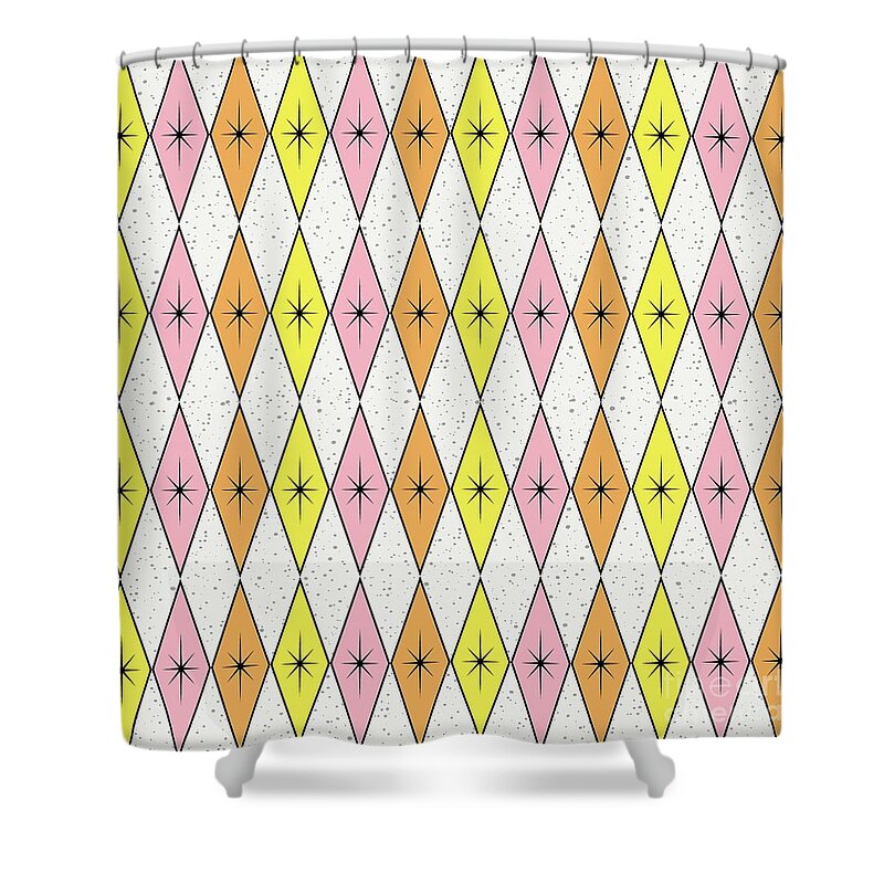 Mid Century Fabric Shower Curtain featuring the digital art Retro Diamond Star Fabric 2 by Donna Mibus