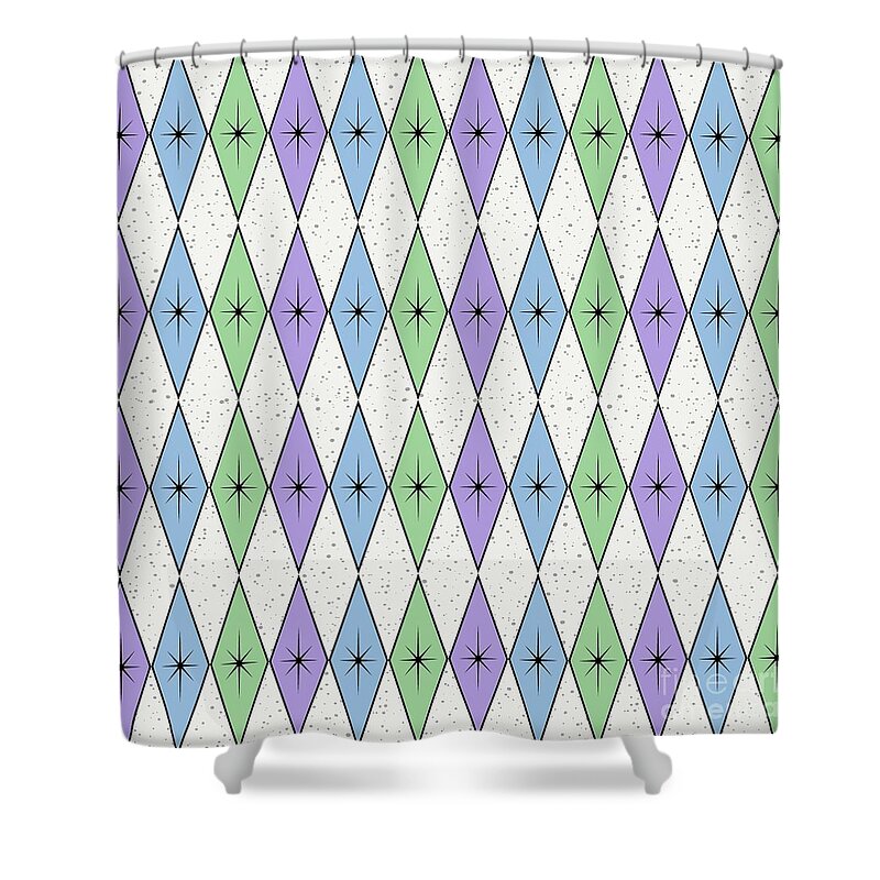 Mid Century Fabric Shower Curtain featuring the digital art Retro Diamond Star Fabric 3 by Donna Mibus