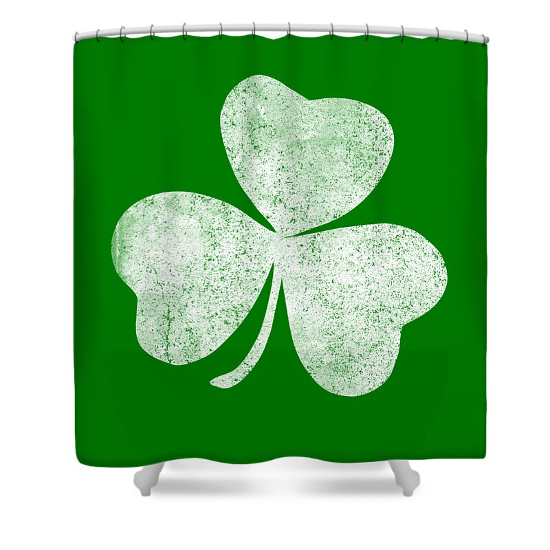 Funny Shower Curtain featuring the digital art Retro Distressed Shamrock St Patricks Day by Flippin Sweet Gear