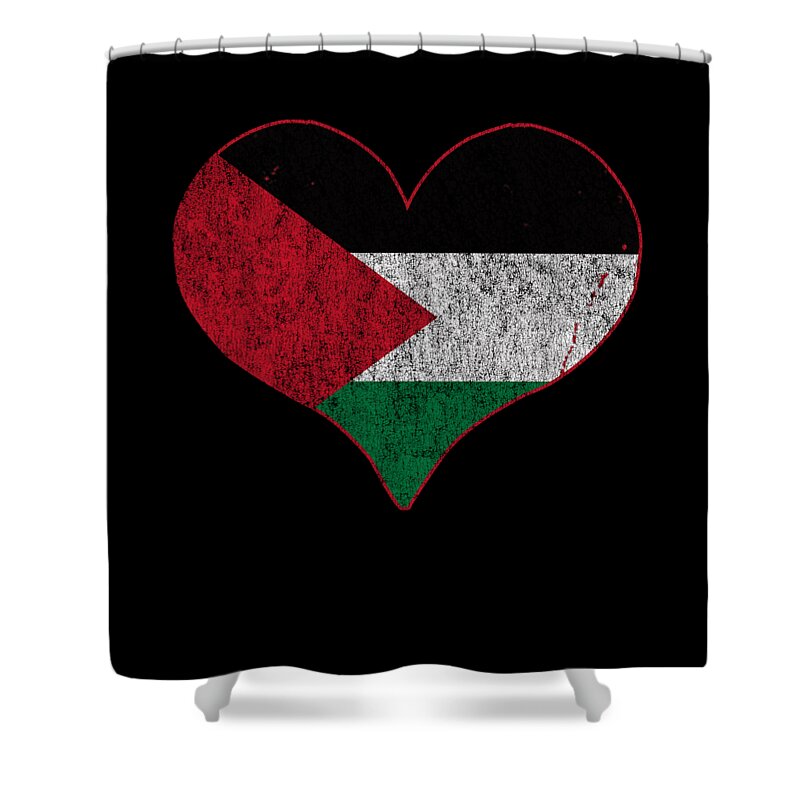 Palestine Shower Curtain featuring the digital art Retro Palestine Flag Heart by Flippin Sweet Gear