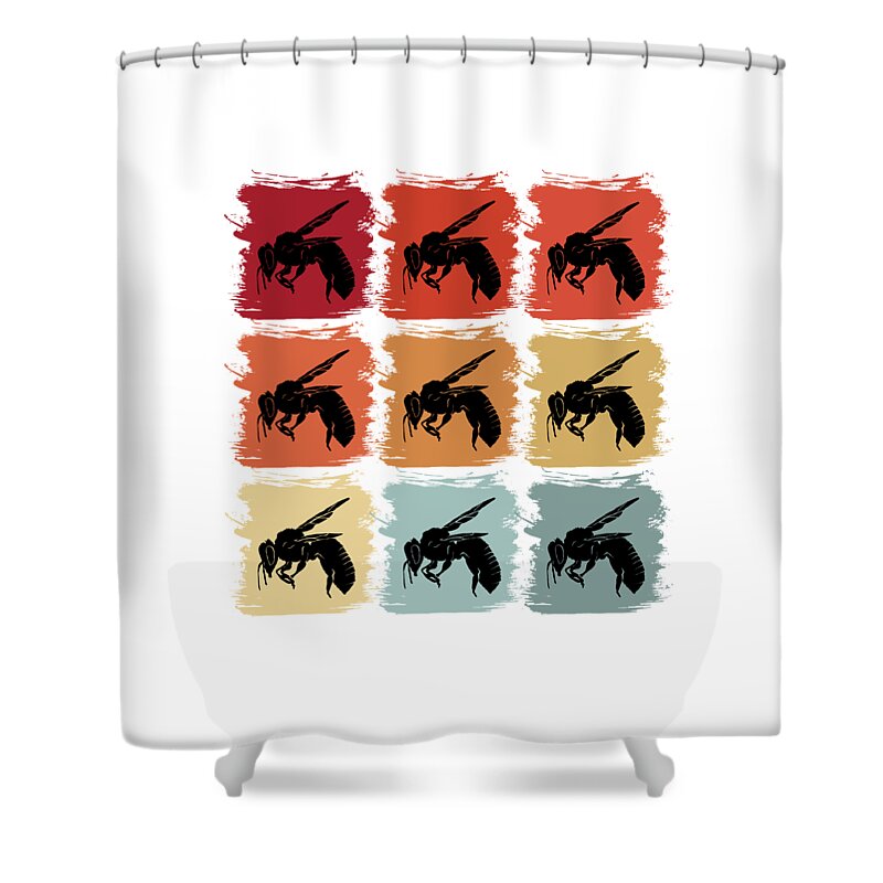Bee Shower Curtain featuring the digital art Retro Pop Art Bee Wasp Gift Idea by J M