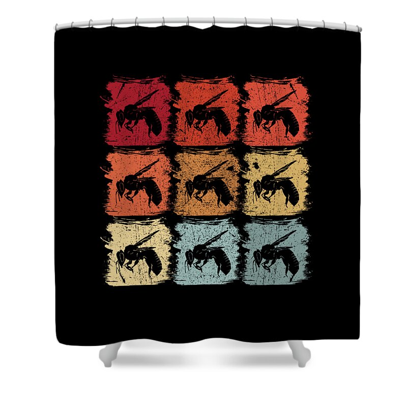 Bee Shower Curtain featuring the digital art Retro Pop Art Bee Wasp Gift by J M