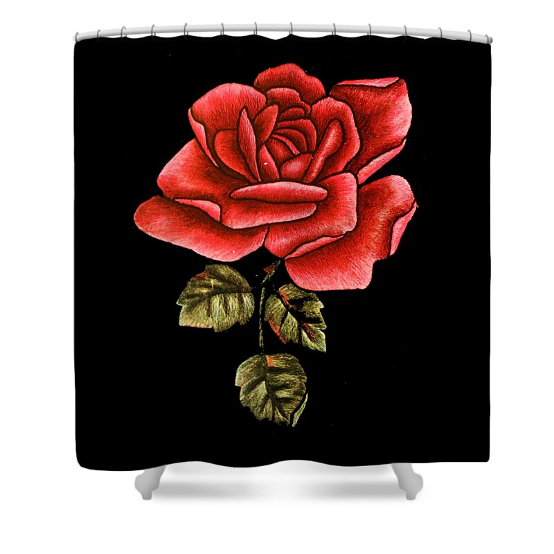 Funny Shower Curtain featuring the digital art Retro Rose by Flippin Sweet Gear