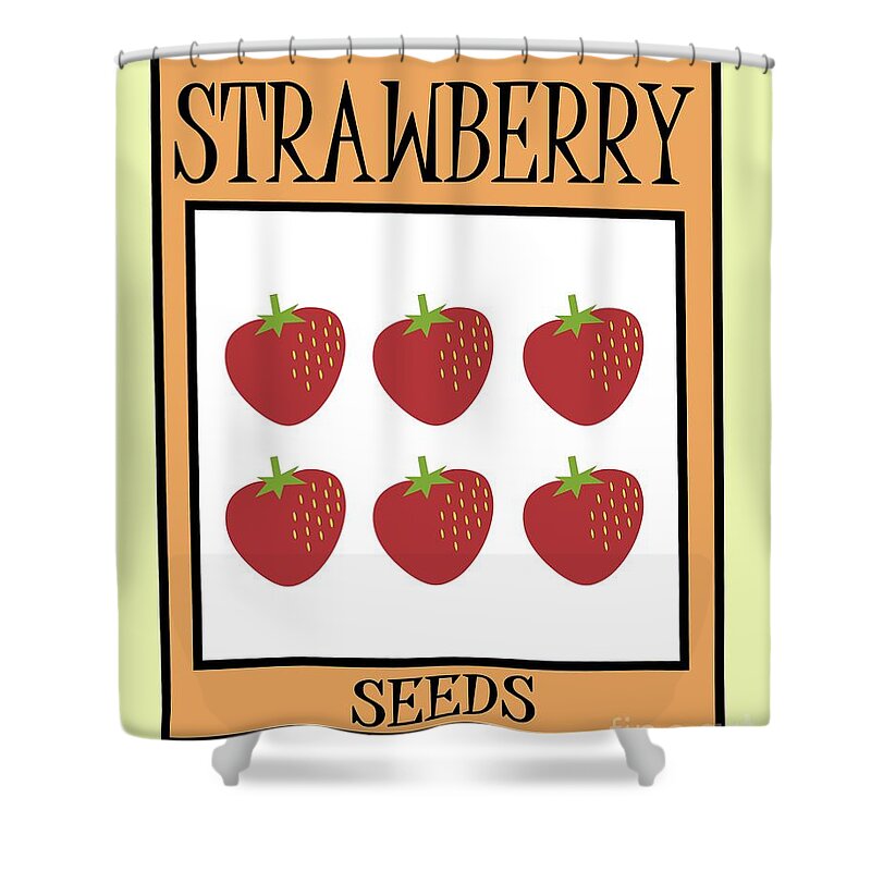 Retro Shower Curtain featuring the digital art Retro Seed Packet Strawberries by Donna Mibus
