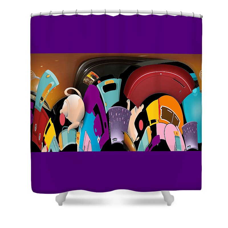 Abstract Art Shower Curtain featuring the digital art Retro Series - Falling Back in Time by Ronald Mills